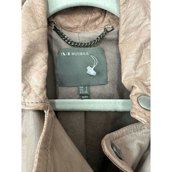 Muubaa Rokel Taupe Leather Biker Jacket Size US 2 - Picture 8 of 16